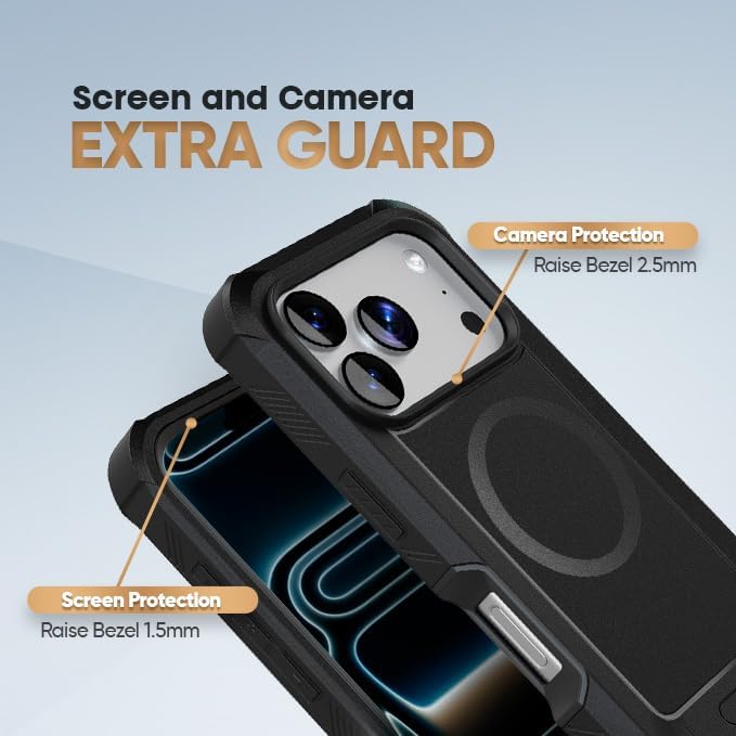 MOTIVE Designed for iPhone 17 Pro Case with Belt Clip, Military Grade Drop Protection, Rugged iPhone 17 Pro Holster case Belt Clip, MagSafe Wireless Charging Support, Shockproof PC/TPU, 6.3” | Black - Image 5