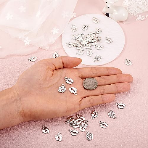 Craftdady 50 Stück Antik Silber Füße Fußabdruck Charms Anhänger tibetische Babyfüße Baumeln Anhänger für Baby Remembrance Armband Halskette Schmuckherstellung