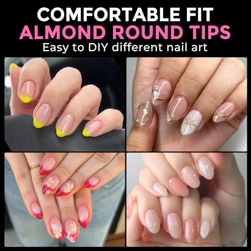 Image of UNA GELLA Short Almond Round Fake Nails 216pcs Almond Press on Nails Pre-shape Oval Gel Nail Tips for Full Cover Acrylic Short Round Nails For Nails tips Extension 12 Sizes