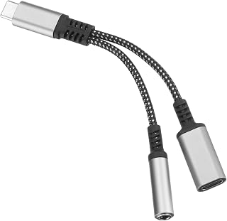 QUARKZMAN USB C to 3.5mm Headphone and Charger Adapter, 2 in 1 Type C to Aux Audio Jack with PD 60W Quick Charge USB-C Cable Grey 130mm for Phone