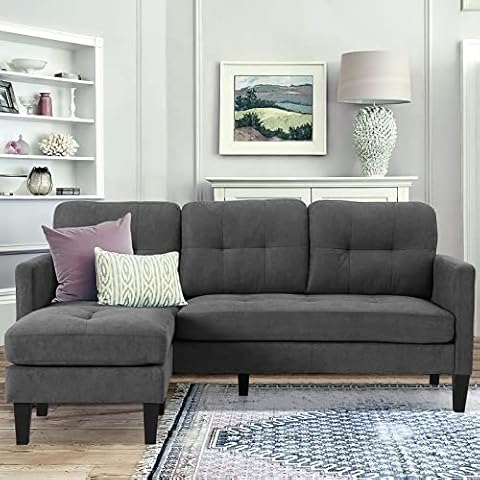 LEISU Convertible Sectional Sofa, Modern Linen Fabric L Shape Sectional Couch with Reversible Chaise 4 Seat Sectional Sofa for Small Living Room, Apartment and Small Space (Grey) Cover