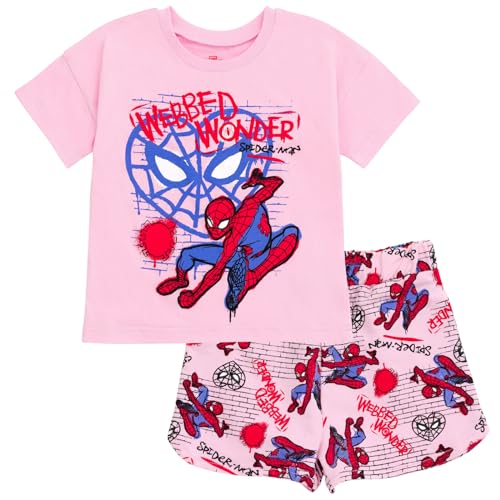 Image of Marvel Girls T-Shirt and French Terry Shorts Outfit Set Toddler to Big Kid Sizes (2T - 14-16)