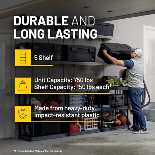 Image of Plano 5-Shelf Plastic Storage Shelves, 73 inch x 36 inch x 18 inch, 750lb Capacity, Pantry, Office, Closet and Garage Shelves, Easy to Assemble, Durable Plastic Shelving Unit