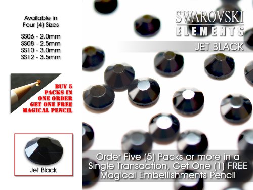 Genuinos Cristales Swarovski con parte posterior plana (Non Hot-Fix) cristales  Jet Negro (disponible en 4 tamaños), negro, (SS06 2.0mm Ø) min 50 Pieces/Bag