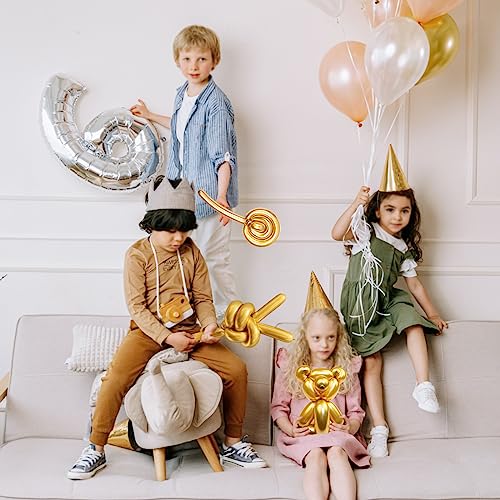 Image of 100PCS Metallic Gold Long Balloons for Balloon Animals | Gold 260 Balloons for Twisting, Skinny Modeling Balloons Supplies for Birthday Party Wedding Festival Decorations