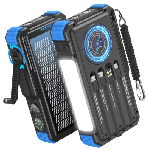 Image of BLAVOR Solar Power Bank with Hand Crank and 4 Cables, 20000mAh Wireless Portable Charger with USB C & Camping Light, 20W Fast Charging Battery Pack for iPhone, iPad, Samsung, All Mobile Phones