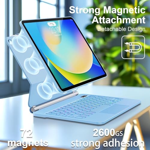 Image of GGQFGTOJ for iPad 9th Generation Case with Keyboard,Keyboard Case for iPad 9th /8th /7th Gen， Magic-Style Magnetic Keyboard Case with 7-Color Backlight - Multi-Touch Trackpad for iPad 10.2 inch (Blue)