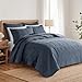Levtex Home Cloud Waffle King/Cal King Quilt Set (106x92in) and 2 Pillow Shams (36x20in) - Box Quilted Waffle Cotton Texture - Navy - Cotton King Size Quilt Bedding Set - Lightweight Soft Pre-Washed