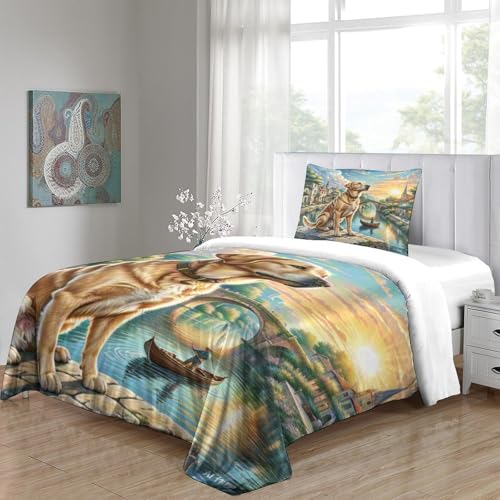 Housse de couette Labrador 3D anti-plis en microfibre douce avec fermeture éclair cachée