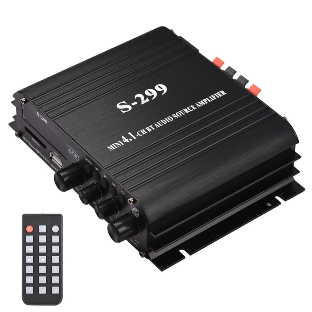 S-299 Mini Amplificateur de Puissance Audio StéRéO 4.1 BT Portable pour Voiture et Maison Double Usage 4 X 40 W Amplificateur Audio à Distance Prise UE