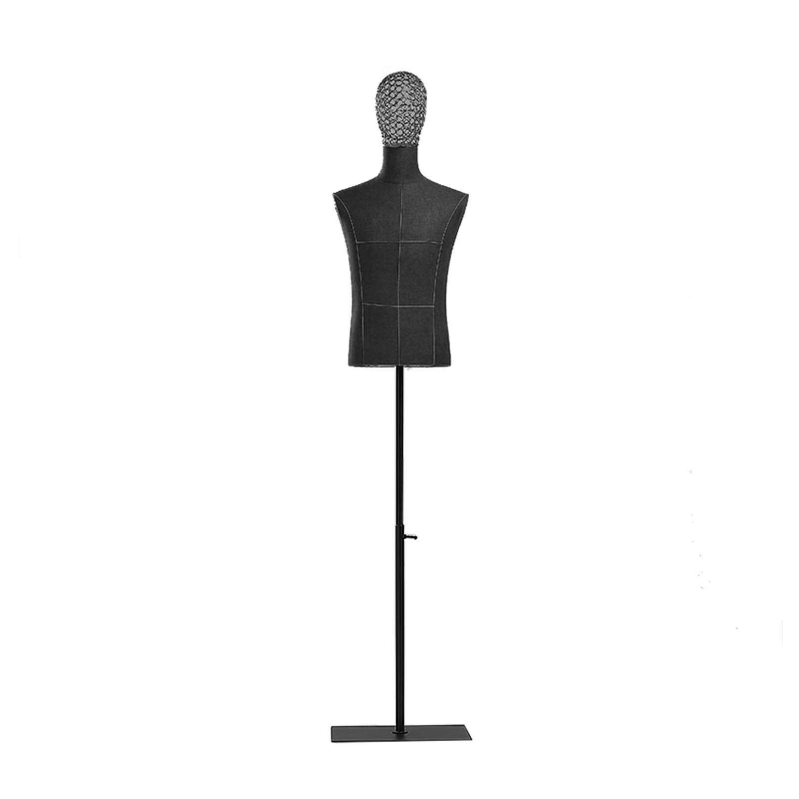 Manekin, czarny regulowany męski biust z metalową główką i elastycznymi ramionami, manekin do wyświetlania ubrań, wysokość 135-200 cm, idealny do sprzedaży detalicznej i krawieckiej
