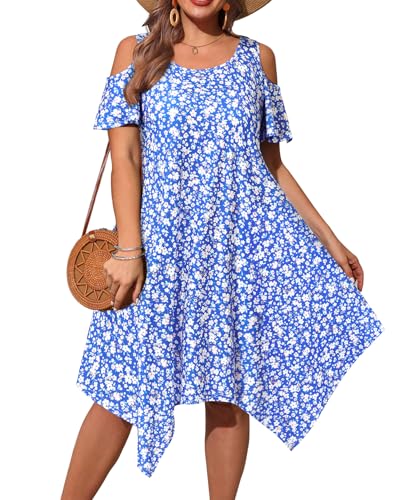 Image of Pinup Fashion Plus Size Summer Sundress Casual Flowy Cold Shoulder Dress