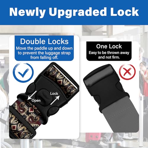 Image of 2 Pack Luggage Straps for Suitcases, Adjustable Travel Belt with Double Lock and Quick Release Buckle, Heavy Duty Nylon Bag Packing Strap, Unique Identifiers Business Travel Accessories-Dark Totem