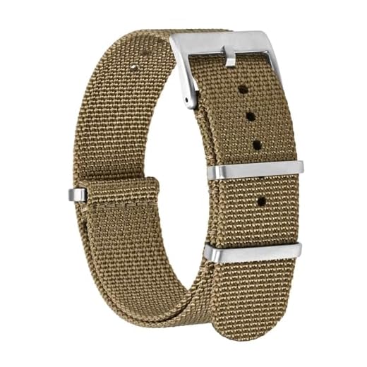 BISONSTRAP Bracelets de Montre en Nylon pour Hommes, Bracelets Militaire Monobloc, 20mm, Marron (Boucle Argentée)