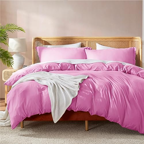 Nestl California King Duvet Cover Set with Comforter Insert - Light Pink 4 Piece 104x98 Duvet Cover & 2 Pillow Shams with White Quilted Down Alternative Comforter, Ultra Soft, All Season