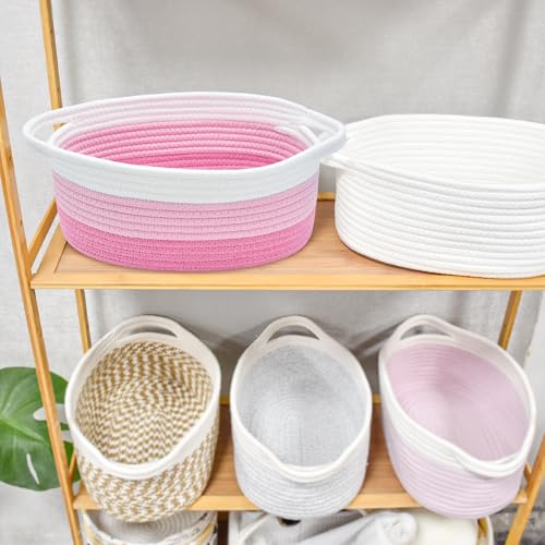 Image of ABenkle Small Basket with Handles, Boho Decorative Rope Woven Dog Cat Toy Storage Bin Shelf Storage Organizer, Easter Christmas Gift Basket, 12 inchx8 inchx5 inch
