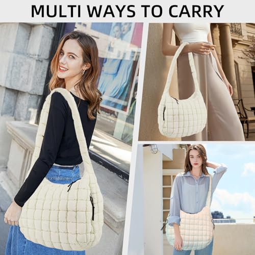 Image of Puffer Quilted Shoulder Bag Large Puffer Tote Bag for Women,Hobo Quilted Tote Bag Crossbody Shoulder Handbags Puff Purse