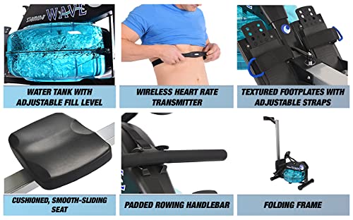 Stamina Elite Wave Water Rowing Machine Foldable Rower W/ Fitness Coaching App, No Subscription Required - Wireless Heart Rate Monitor Included - Rowing Machines For Home Use #TOP5