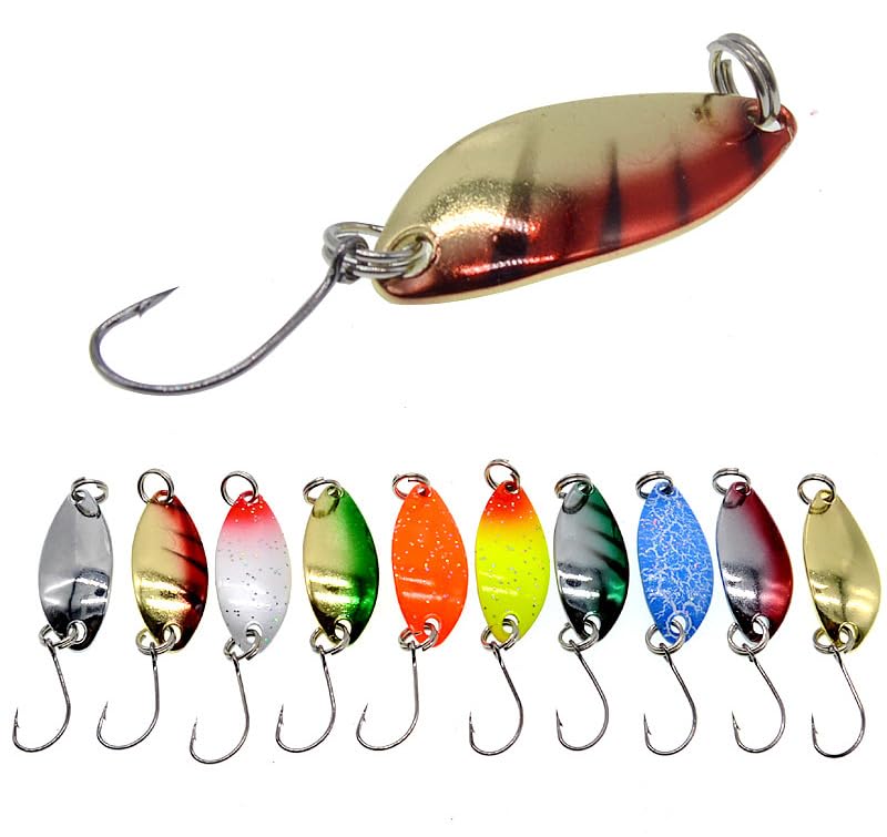 KTGCOZSPack of 10 Micro Metal Spoon Fishing Lure Trout Bass Fishing Tackle 1/8oz 3g