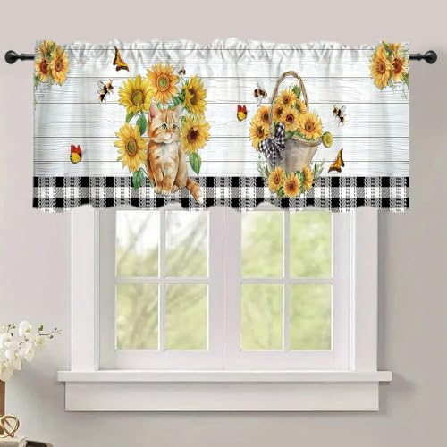 DOTOOMA Sunflower Cat Window Valance Polyester Curtains