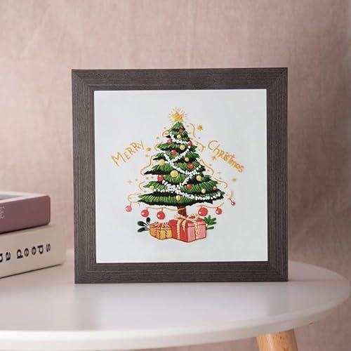 Miniatura 4 de Esffaci Kit de iniciación de bordado para adultos principiantes con patrón de árbol de Navidad estampado de punto de cruz con tela de bordado, hilo