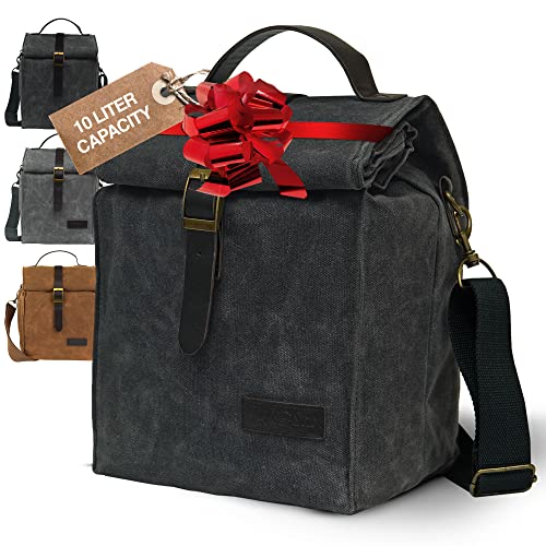 Waxed Canvas Insulated Lunch Bag For Women & Men | Thermal Insulation Material Keeps Food Hot Or Cold | Reusable, Water Resistant & Fits Large Lunch Box | Convert To Lunch Sling Bag With Strap (Black) #TOP10