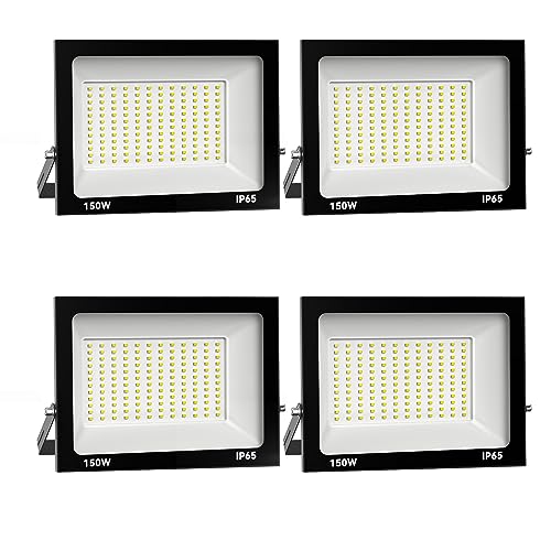 Royana 4x 150W LED Foco Exterior,15000LM Proyector Foco LED, 3000K Blanco frío Floodlight Led Foco Proyector,IP65 Impermeable Iluminación de Seguridad, para Jardín, Patio Pared,Patio, Camino