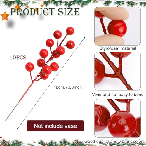 Image of HASTHIP 35Pcs Christmas Pine Branches 10.5in, 10Pcs Red Berry Stems 7in