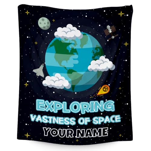 Custom Planet Blanket for Kids - Black Soft Fuzzy Throw Blanket Gifts - 40x50 Inches Cute Blankets for Couch, Sofa & Office