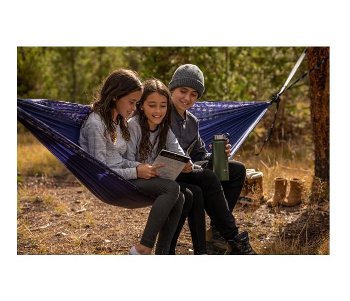 Blue Nylon Taffeta Single Hammock with Tree Saver Straps