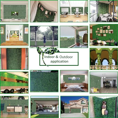 Artificial Grass Wall Panel Backdrop,10 X 10 in 24P(16.8 sqft) UV-Anti Greenery Boxwood Panels for Indoor Outdoor Green Wall Decor & Ivy Fence Covering Privacy
