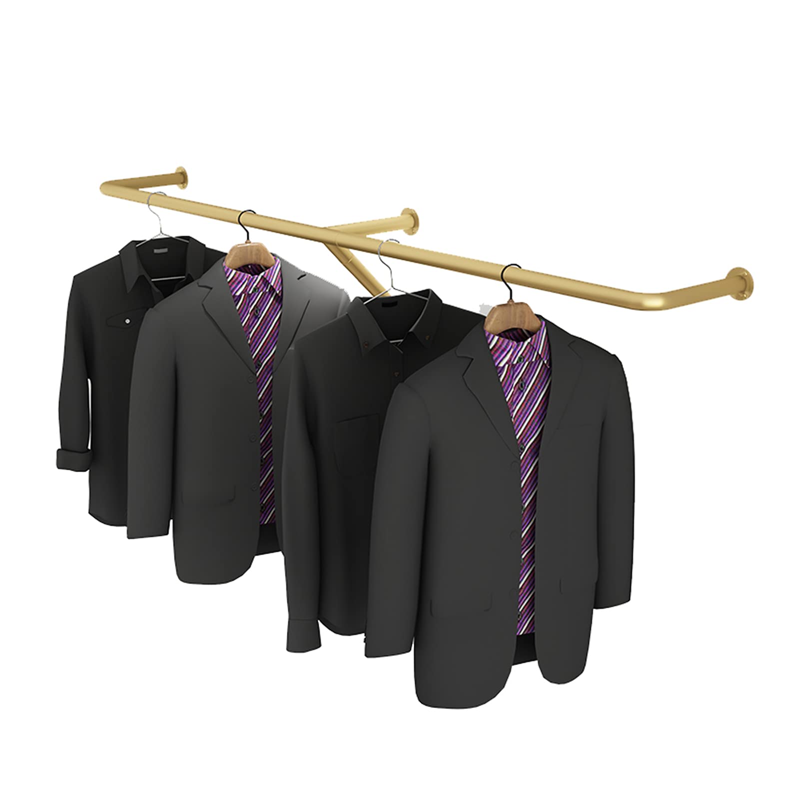 Porte-manteau mural en métal penderie dorée 200 x 28 cm pour aménagement magasin de vêtements
