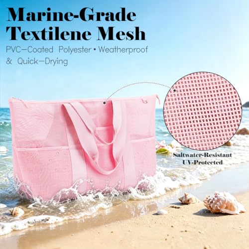 Image of Fammart Large Mesh Beach Bag for Women, Oversized Beach tote Swim Pool Bag