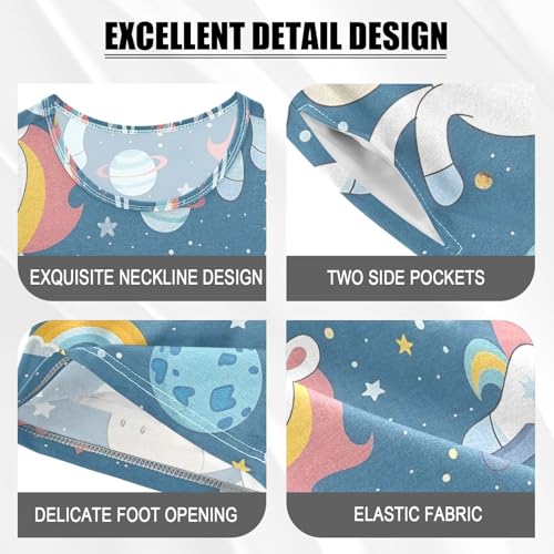 ALAZA Unicorn Star Planet Solar System Pajamas Set Short Sleeve Cotton Sleepwear Summer Pjs 2 Piece 5-14Y4