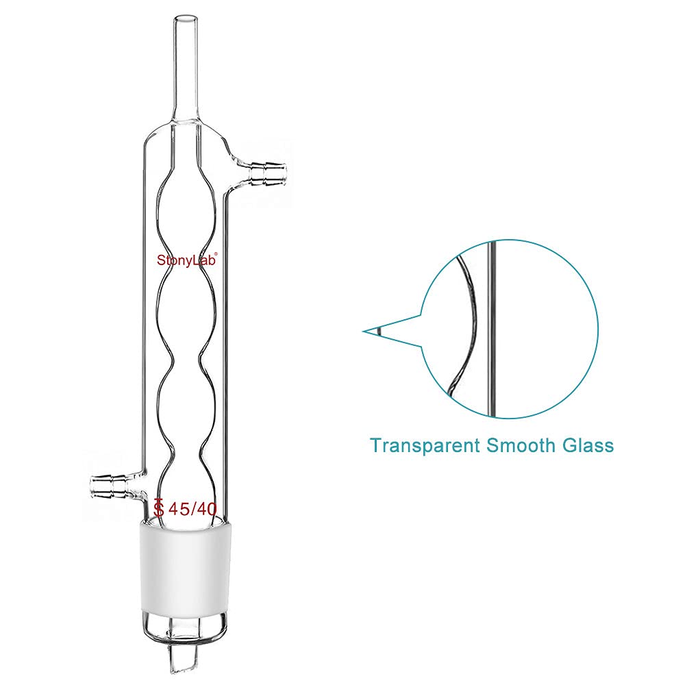 stonylab Allihn Condensatore Reflusso per Estrattore Soxhlet, Vetro Borosilicato Allihn Condenser con Giunto 45/40, Lunghezza Rivestimento 500 mm Condensatore in Vetro da Laboratorio