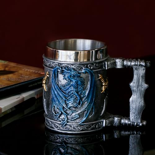 Taza Medieval Dragón Azul D&D Acero Inoxidable 15.8oz miniatura 1