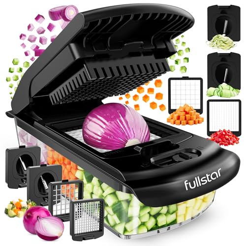 Fullstar Coupe Legumes Multifonction et Spiraliseur - Découpe en Cube - Hachoir Manuel pour Oignons Carottes Concombres Tomates Frites Pommes de Terre -...