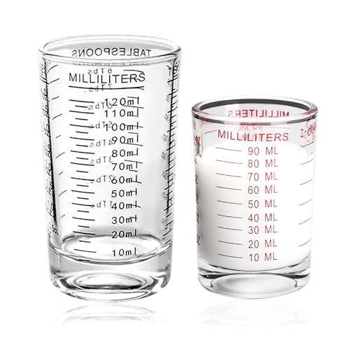 2 Stück Messbecher Cocktail 90ml Und 120ml, Klein Glas Measuring Cups für Küche, Bar, Party, Cocktail, Tequila, Wodka