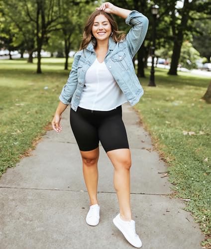 NEW YOUNG 3 Pack Plus Size Biker Shorts with Pockets for Women-High Waisted 8" Yoga Pants Workout Shorts3