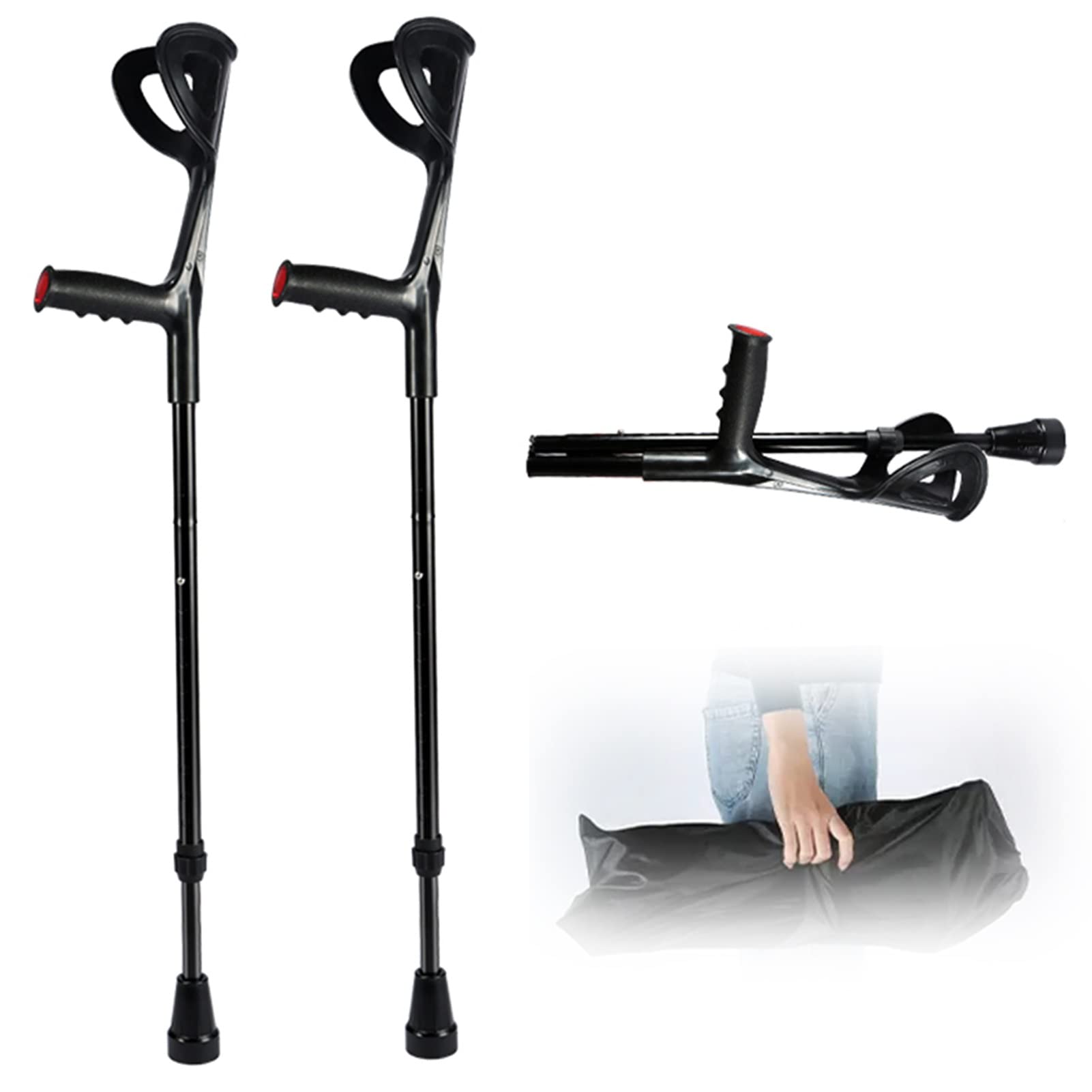 Muletas de Antebrazo Plegables, Regulables en Altura, Muletas Ortopédicas para Mujer, Muletas Ergonómicas para Hombre, Muletas Ultraligeras Antideslizantes (Color : Zwart, Size : 2PCS)