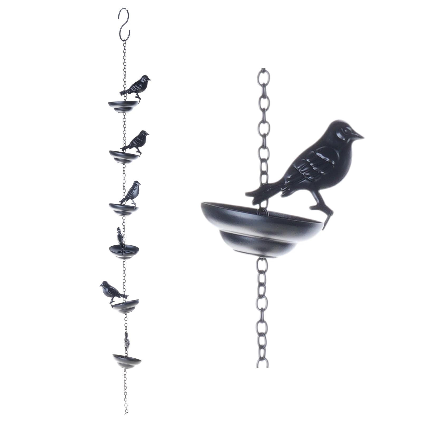 Msioytog Decorative Outdoor Rain Chain Designed with Iron Hummingbird Charms for Gutter Drainage and Landscape Iron Rainwater Catcher Chain for Rain