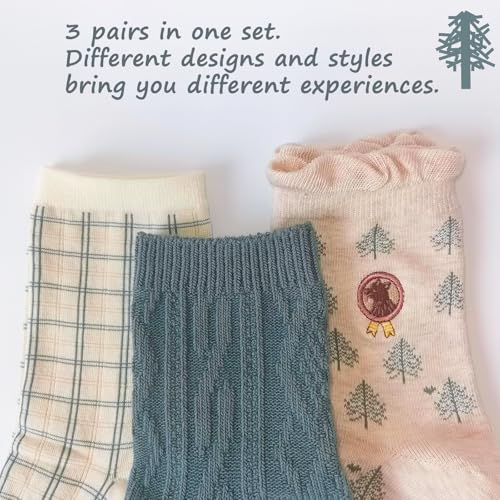 Image of Women's Crew Socks Cute Bear Cat Floral Soft Fancy Socks Gifts for Women