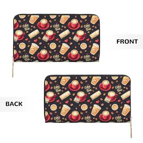 Love Coffee Print Wallet Women Men, Long PU Leather Wallets for Women, Cute Womens Travel Wallet Purse Pouch with Zipper Pocket2