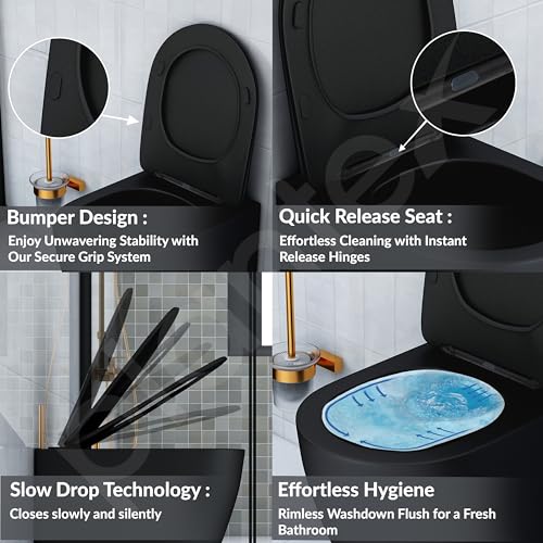 Image of Plantex Commode for Toilet /Ceramic Wall Hung Toilet with Soft Close Toilet Seat /Rimless and Washdown Western Commode - P Trap (Round, Matt Black)