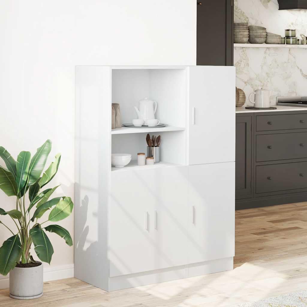 Weißes Küchenschrank Set aus Holzwerkstoff mit offenen Fächern, 95 x 41,5 x 131,5 cm, 2-teilig, für Küche, Restaurant, Hotel oder Büro, mit viel Stauraum und Variabler Türmontage