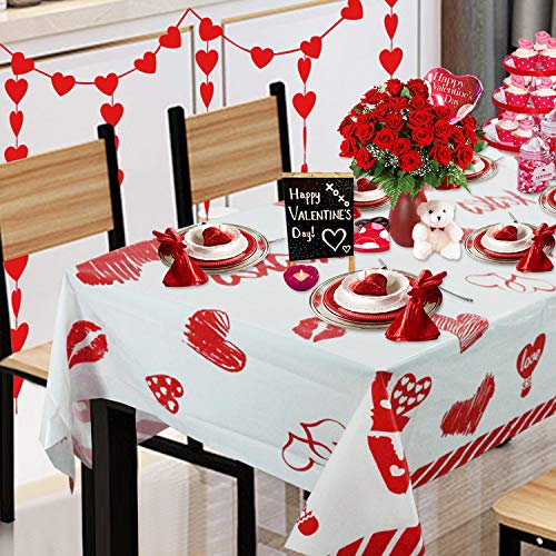 Valentine's Day Plastic Tablecloth Decorations - 3 Pack Disposable Thick Plastic Hearts Rectangular Tablecover (54 X 108 Inch) - Valentines Day Party Supplies, Wedding Anniversary Birthday Decor #TOP2
