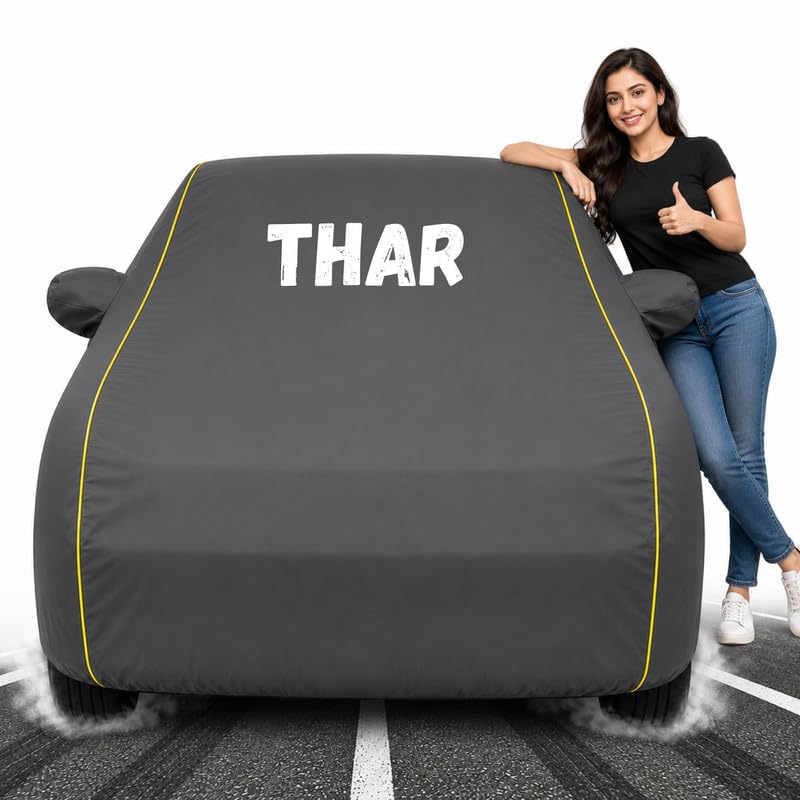 Image of Custom Fit Grey 100% Waterproof Thar Car Cover | Polyester Car Body Covers for Rain & Sun | UV Protection, Dustproof, Scratch Resistant, Windproof, Heat Resistant