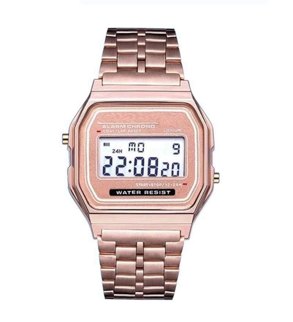 VSVERUS Stainless Steel Premium Brand Digital Rose Gold Vintage Square Dial Unisex Watch for Men Women Rose Gold Band- Pack of 1 (VLC24-Rosegold)-image-37