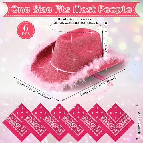 Image of Coume 12 Pcs Sparkly Adults Cowboy Hat and Bandanas Women Men Western Glitter Cowgirl Party Hats with Adjustable Drawstring