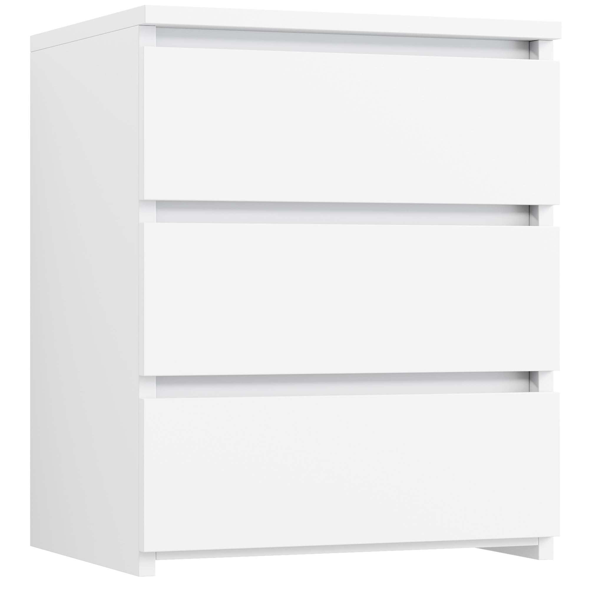 FOTOSOK White Nightstand with 3 Drawers, White Bedside Table Night Stand for Bedroom with Cut-Out Handle, Sofa Side Table 3 Drawer Nightstand for Bedroom, 17.7W*15D*21.7H